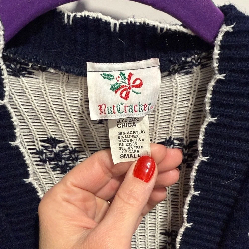 Vintage Festive Navy Cardigan with Holiday Design